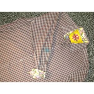 Robert Graham Shirt Mens XL Maroon Gray Check Button Up Contrast Flip Cuff Stain